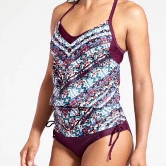 Athleta Marrakesh Side Scrunch Tankini Swim Top - Picture 1 of 11